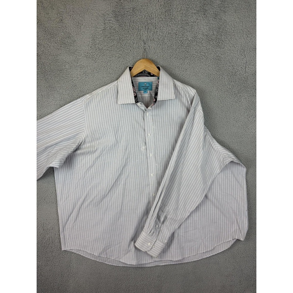 Christian Aujard Shirt Mens 4XL White Check Dress Long Sleeve Button Front Mens